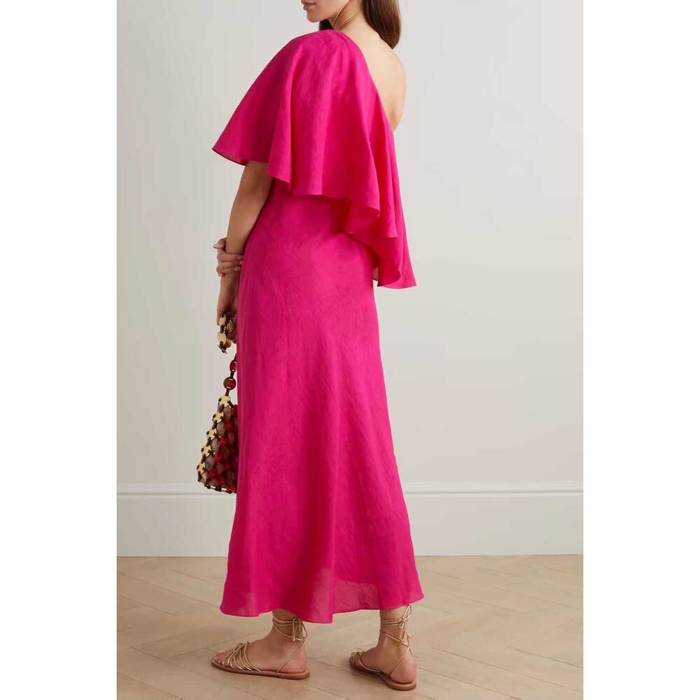 Three Graces London Valentina One Shoulder Linen Maxi Dress pink size UK 8 US 4 - Picture 4 of 15